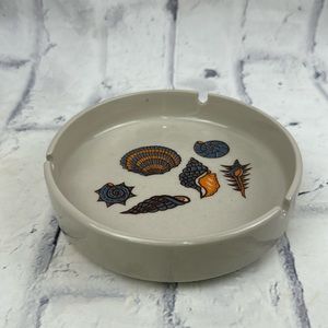 Vintage MCM Seashell Print Ashtray Stoneware Glazed